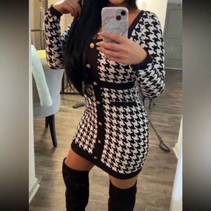 Stylish Black and White Houndstooth Dress